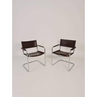 Set Of Mid Century S34 Shoko Braun Saddle Leather Dining Chairs By Mart Stam & Marcel Breuer Italy 1980S von MidAgeVintageDE2