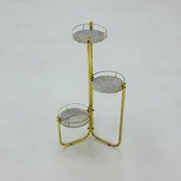 Vintage Flower Stand Made Of Brass-Colored Metal With Three Marble Shelves 1970S von MidAgeVintageDE2