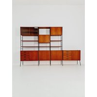 Freestanding String Shelf-System Unit Bookcase Teak & Metal By Silverschild Germany, 1950S von MidAgeVintageDE