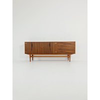 Mid Century Modern German Rare Sideboard Teak, Elm & Brass By D. Waldmann, 1960S von MidAgeVintageDE