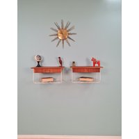 Pair Scandinavian String Mahogany Hanging Telephone Table/ Shelf/ Bedside Nightstand From The 60S von MidAgeVintageDE