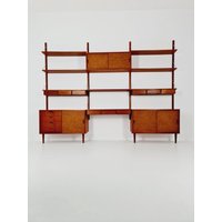Rare Big Mid Century Danish Teak Wall Unit With 3 Cabinets By Sven Ellekaer , Denmark, 1960S Rare Big Mid Century Danish Teak Wall Unit With 3 Cabinets By Sven Ellekaer , Denmark, 1960S von MidAgeVintageDE
