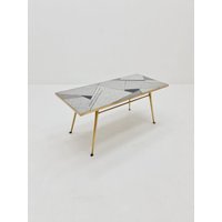 Unique Mosaic & Solid Brass Coffee Table By Berthold Muller, 1950S Unique Mosaic & Solid Brass Coffee Table By Berthold Muller, 1950S von MidAgeVintageDE