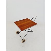Vintage German Mid Century Small Trolley/ Side Table in Teak & Metal, 1960S von MidAgeVintageDE