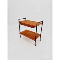Vintage German Mid Century Trolley Bar Cart in Teak & Metal, 1960S von MidAgeVintageDE