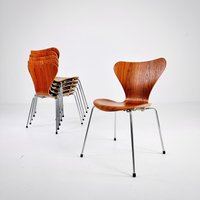 Vintage Teak 3107 Dining Chairs By Arne Jacobsen For Fritz Hansen, 1950S, Set Of 6 von MidAgeVintageDE