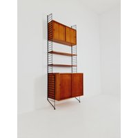 Wall-Mounted Original Swedish String Shelf-System, , Bookcase Teak Wood By Nils & Kajsa Strinning, 1960S Wall-Mounted Original Swedish String Shelf-System, , Bookcase Teak Wood By Nils & Kajsa Strinning, 1960S von MidAgeVintageDE