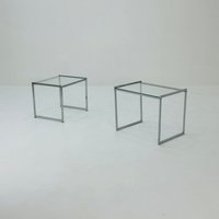 1/2 Bauhaus Side Tables/Bar in Chrome & Glass Italy 1970S von MidAgeVintageDE2