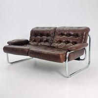 Mid Century 2-Seater/Tubular Frame Brown Leather Sofa "Borkum" By Johan Bertil Häggström For Ikea 1970S von MidAgeVintageDE2