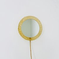 Mid-Century Baklite Ice Glass Oval Large Mirror By Em Germany 1960S von MidAgeVintageDE2