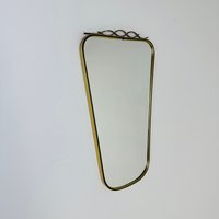 Mid-Century Brass Wall Mirror With Braided Hanging Strap From West Spiegel, Germany, 1960S von MidAgeVintageDE2