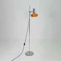 Mid Century Hustadt Leuchten Floor Lamp - Adjustable Chrome & Orange Metal Head , 1980S Germany von MidAgeVintageDE2