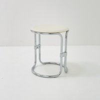 Mid Century Keuco Design Side Stool, White & Chrome, 1970S Germany von MidAgeVintageDE2