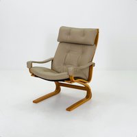 Mid Century Norwegian Kengu Leather High Back Lounge Chair By Elsa & Nordahl Solheim For Rybo Rykken - 1970S Norway von MidAgeVintageDE2