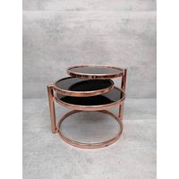 Mid-Century Rose Gold & Black Glass 3-Tier Swivel Coffee Table By Milo Baughman Bauhaus von MidAgeVintageDE2