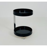 Rare Mid-Century Modern Black Wood & Chrome Round Bar Cart - Germany, 1970S von MidAgeVintageDE2