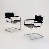 Set Of 2 Mid Century Black S34 Tubular Steel Armchairs By Mart Stam For Jox Interni - Itsly 1980S Set Of 2 Mid Century Black S34 Tubular Steel Armchairs By Mart Stam For Jox Interni - Itsly 1980S von MidAgeVintageDE2