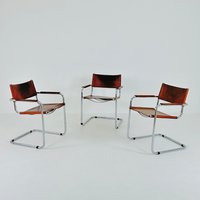 Set Of 3 Mid Century Model Mg5 Centro Studio Desk Chairs in Brown By Mart Stam & Marcel Breuer, 1970S von MidAgeVintageDE2