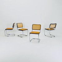 Set Of 4 Mid Century Thonet S32 V Cantilever Chairs By Marcel Breuer, Wicker & Beech, Bauhaus Design Germany 1970S Set Of 4 Mid Century Thonet S32 V Cantilever Chairs By Marcel Breuer, Wicker & Beech, Bauhaus Design Germany 1970S von MidAgeVintageDE2