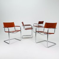 Set Of 4 Model Mg5 Centro Studi Dining Cognac Leather Chairs By Mart Stam & Marcel Breuer For Matteo Grassi, 1980S von MidAgeVintageDE2