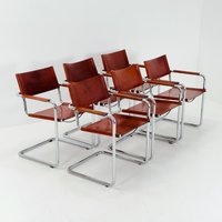Set Of 6 Model Mg5 Centro Studi Dining Cognac Leather Chairs By Mart Stam & Marcel Breuer For Matteo Grassi, 1980S von MidAgeVintageDE2