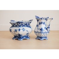 Blau Geriffelte Zuckerdose Und Milchkännchen Von Royal Copenhagen Aus Vollspitze, Hergestellt in Dänemark, 1113, 1032 von MidCentury55