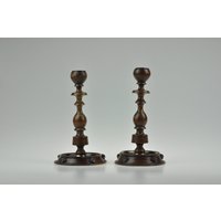 Paar Vintage Kerzenhalter Aus Holz, Kerzenhalter, Antike von MidCenturyEU