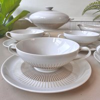 Vintage 1940Er Jahre Thomas Germany Suppengedeck Mit 13 Stück, Mcm Mid Century Terrine Und Sauciere, Atomic Starburst Porzellan von MidMayVintage