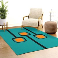 Mid-Century Modern Inspiriert Original Retro Zweige Print Auf Teal Mit Pops Von Orange Area Rug von MidModPad