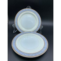 Die Hinode Feine China - Hergestellt in Japan Bread Butter Plate Set Von 2 Blau Modern Trim von MidModzilla