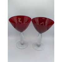 Granat Rot Martini Gläser - Set Von 2 Dicke Klare Stiele Große Bereit Für Ihre Lieblings Martini von MidModzilla