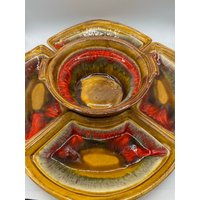 Mcm Mid Century California Keramik Tropfglasur Schale Und Tablett. Tolles Orange Gold von MidModzilla