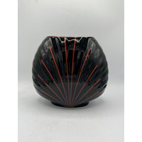 Seizan Japan Vintage Art Deco Revival Vase - Schwarz Mit Roter Borte Fan Design So Fantastisch von MidModzilla