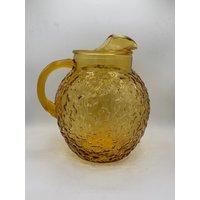 Vintage 64Oz Anker Hocking Lido Milano Bernstein Honig Gold Glas Crinkle Kugel Krug Mit Eis Lippen von MidModzilla