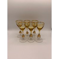 Vintage Czechoslovakian Cordial Gläser - Gold Marmor Im Stiel Taupe Schale Goldrand Exquisite 6Er Set Sehr Elegant von MidModzilla