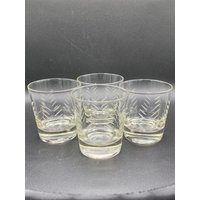 Vintage Geschliffene Crystal Whisky Gläser - Altmodisch Bambus Radierung Tolle Form Schweres Gewicht Vierer-Set So Schön von MidModzilla