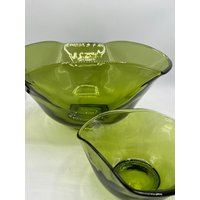 Vintage Klar Grüne Glas Chip & Dip Schüssel Set Retro 1960Er Jahre Anker Hocking 9.25" von MidModzilla