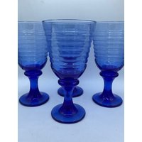 Vintage Kobalt Blue Goblets - Libbey Sirrus 7" Gerippte Weingläser 4Er Set So Fantastisch von MidModzilla