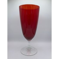 Vintage Rote Glasvase Mit Klarer Basis - Große Vase Für Valentinstag Oder Weihnachten Dekorieren Groß Und Auffällig von MidModzilla