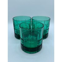 Vintage Türkis Glas - Schweres Libbey Highball Gläser Set Von 3 Große Schwere Becher von MidModzilla