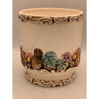 Vintage Linksbaum Blumentopf Runde Keramik Früchte & Blatt Details, Muster 3483 von MidModzilla