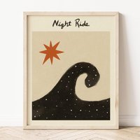 Nachtfahrt || Kunstdruck Kunst Surfen Vintage Inspirierte Boho Trendigen Stranddekor von MidTideDesign