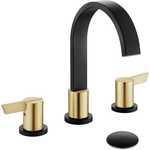 Midanya 20,3 cm breiter Badezimmer-Wasserhahn, Wasserfall, 3 Löcher, 2 Griffe, Badezimmer-Wasserhahn, moderne 20,3 cm Waschtischarmaturen mit Pop-Up-Ablauf- und Wasserversorgungsleitungen Midanya 20,3 cm breiter Badezimmer-Wasserhahn, Wasserfall, 3 Löcher, 2 Griffe, Badezimmer-Wasserhahn, moderne 20,3 cm Waschtischarmaturen mit Pop-Up-Ablauf- und Wasserversorgungsleitungen von Midanya