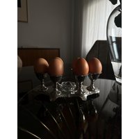 Art Deco Mid Century Versilberte Silbermetall Eierständee Mit 6 Eierbechern Set Saliere, Deutschland Ca. 1950 Foreign Stempel von Midcenturyhome24