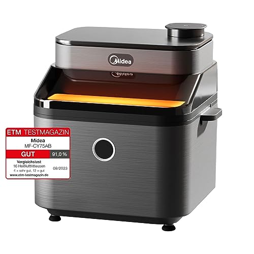 Midea DualTaste Heißluftfritteuse 7L,Airfryer xxl mit Sichtfenster,Modi saftige & knusprige,8 Programmen,Backen,Grillen,Auftauen,40-200℃,12h-Timer,Spülmaschinenfeste Crisper Platte,1650W,MF-CY75AB von Midea