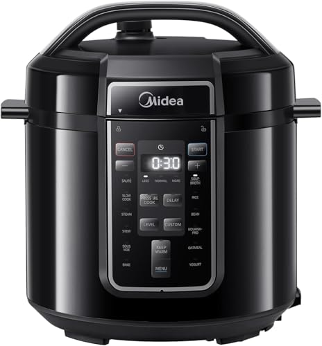 Midea Elektrischer Schnellkochtopf 6L, 9-in-1 Multikocher mit 14 Funktionen, Joghurtbereiter, Reiskocher, Slow Cooker, Sous Vide, Dampfgarer, Nudelkocher, Edelstahl Innentopf, Schwarz von Midea