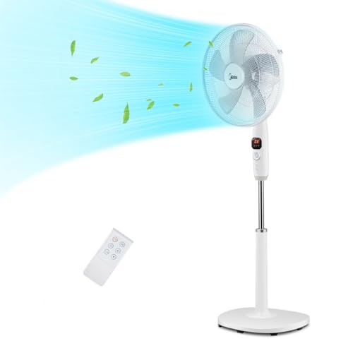 Midea FS40-16CR DC Motor Standventilator leise Extreme,mit Fernbedienung,12 Geschwindigkeiten,12H Timer,4 Modi,LED-Anzeige,energiesparend,27 dB,höhenverstellbar,Luftzirkulation, Weiß von Midea