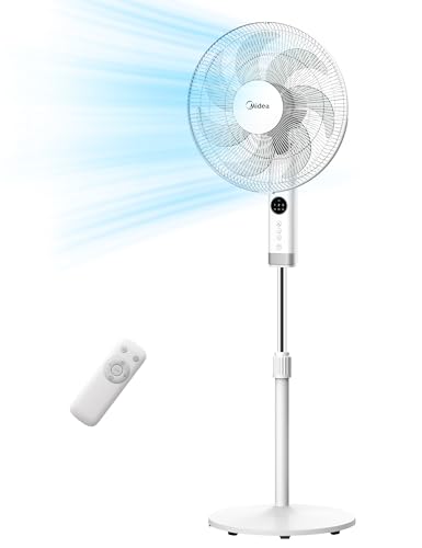 Midea MFS400R0APW Bodenventilator, 50 W, leiser Ventilator mit LED-Display, DC-Motor, ferngesteuert, mit 7 Flügeln, Oszillation, großes Volumen, Freshwind Timer, 8 Stunden, 3 Geschwindigkeitsstufen von Midea