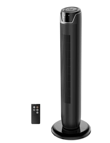 Midea FZ10-17JR Turmventilator Leise mit Fernbedienung 92CM, mobiler Lüfter,Ventilator Säulenventilator,7 Stunden Timer,3 Modi,3 Geschwindigkeiten,45W Standventilator,Schwarz von Midea