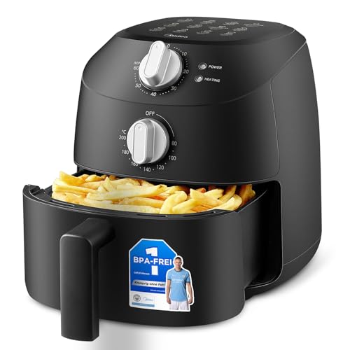 Midea Heißluftfritteuse 2L,1150W Airfryer, Frittieren ohne Öl, Heißluft Fritteusen, Automatische Abschaltfunktion, ölfrei, Leicht zu reinigen, BPA-frei, Schwarz von Midea